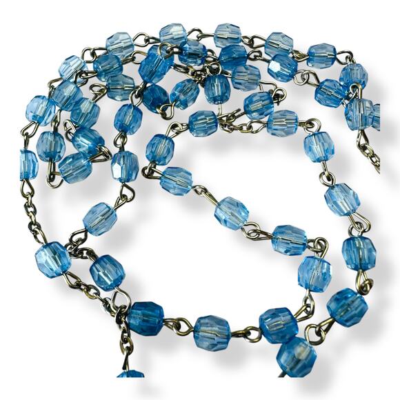 Vintage Blue Plastic and Silver Tone Rosary - Religious - Picture 4 of 4